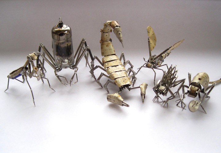 Tiny Mechanical Insects Made of Watch Parts