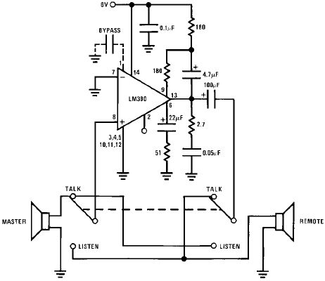 LM390 Simple 2-Way intercom Circuit |Koleksi Skema ... guitar speaker series wiring diagram 