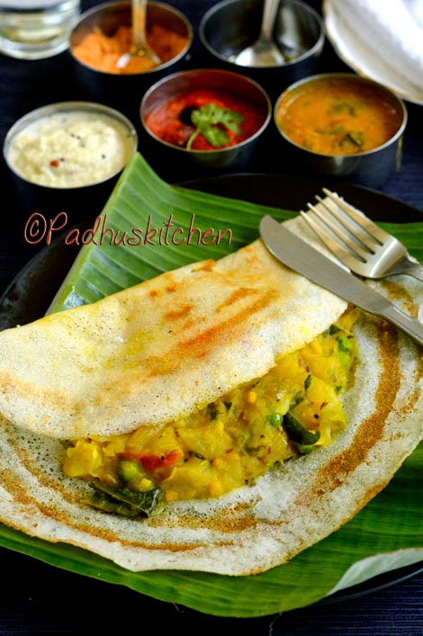 Masala Dosa Recipe-How to make Masala Dosa (potato filling) | Padhuskitchen