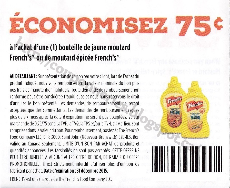 Coupons et Circulaires 1 moutarde FRENCH'S