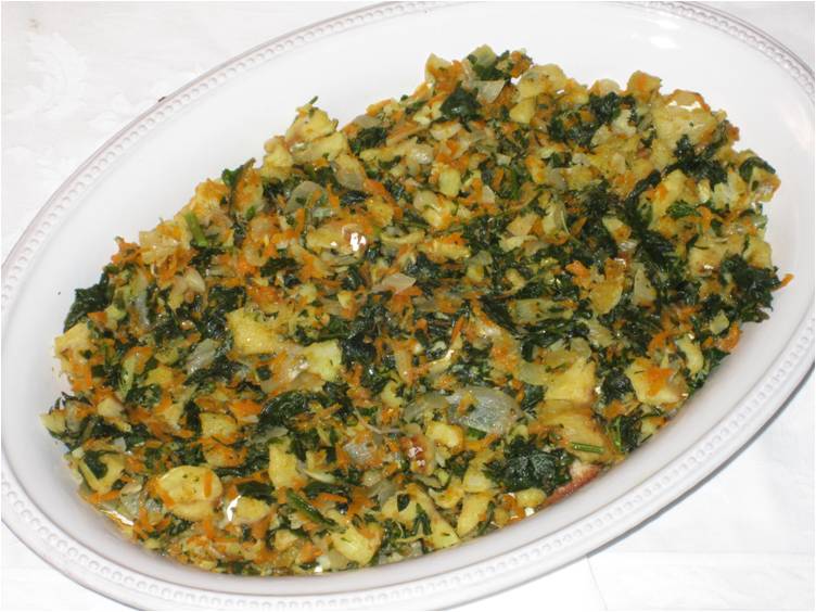 Bacalhau com broa e espinafres