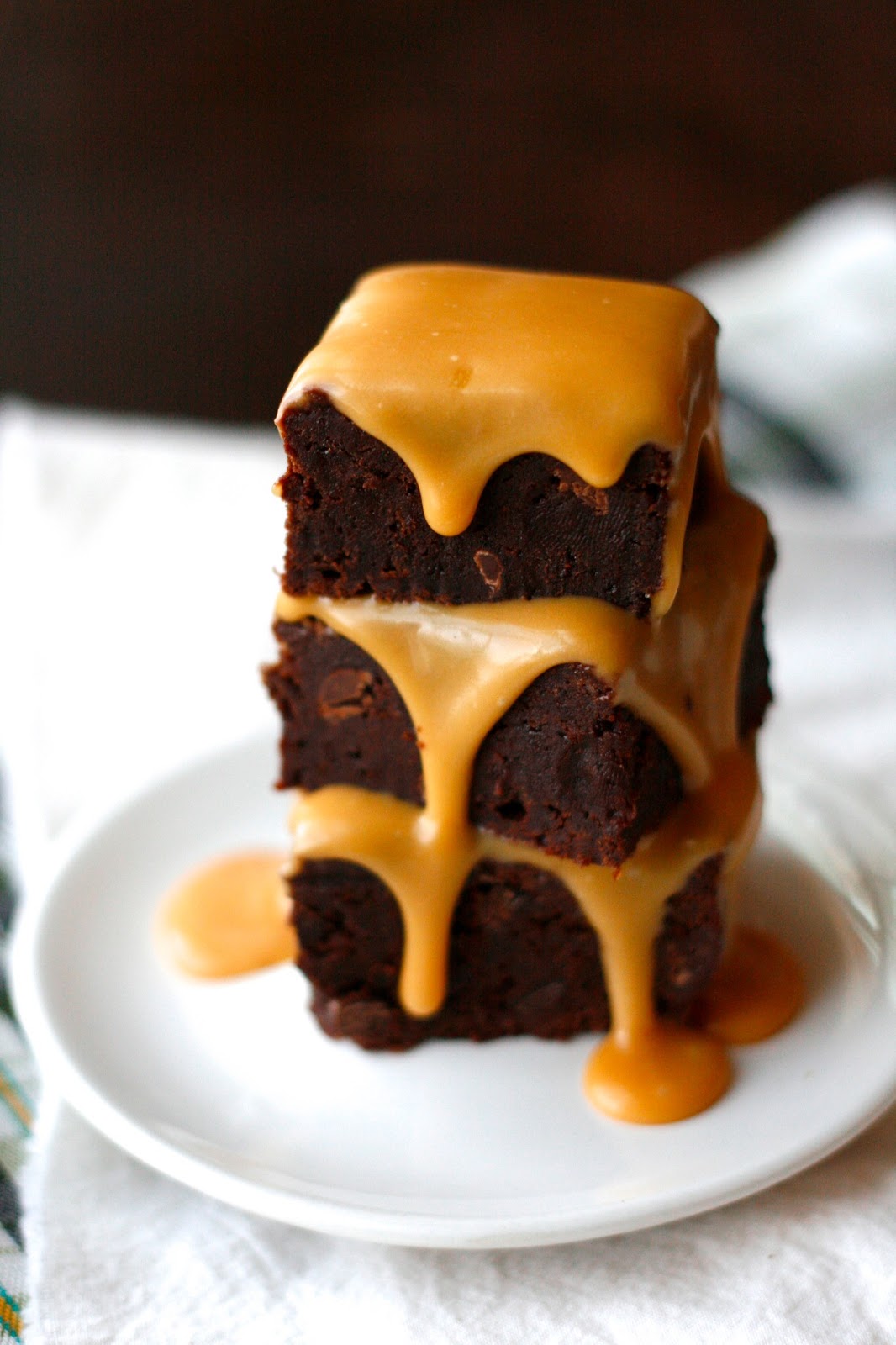 Indigo Scones Fudgy Brownies with Salted Caramel Brandy Glaze