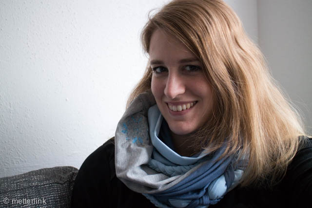 #germanscarfswap, nähen, schal, metterlink, Geschenk, Loop, blau, wedelblog, geflochten