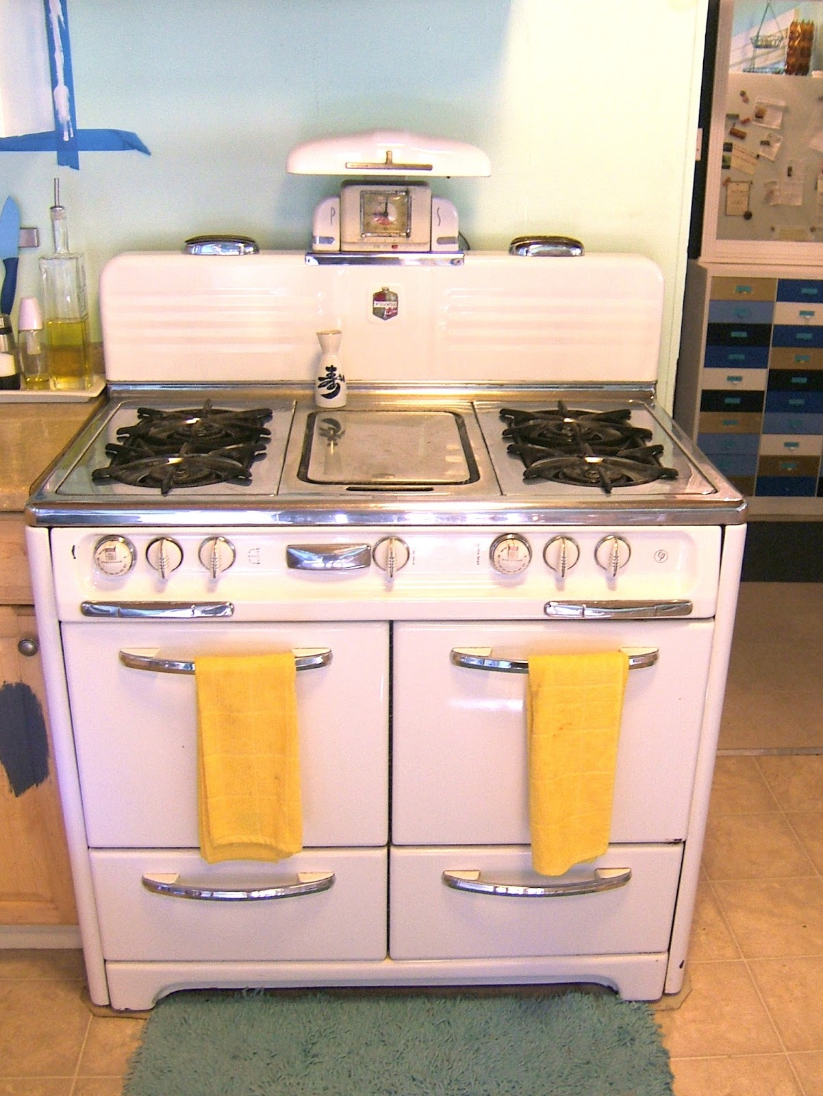 1940s kitchen cabinets Side note, many of you asked about our stove from the Entryway Command