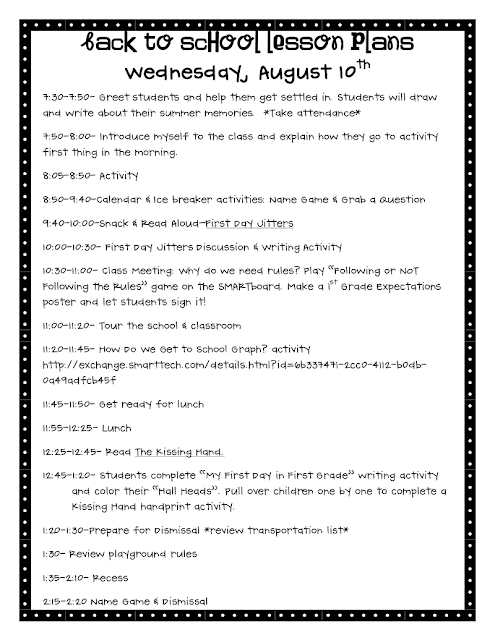 Sample First Grade Lesson Plan Template