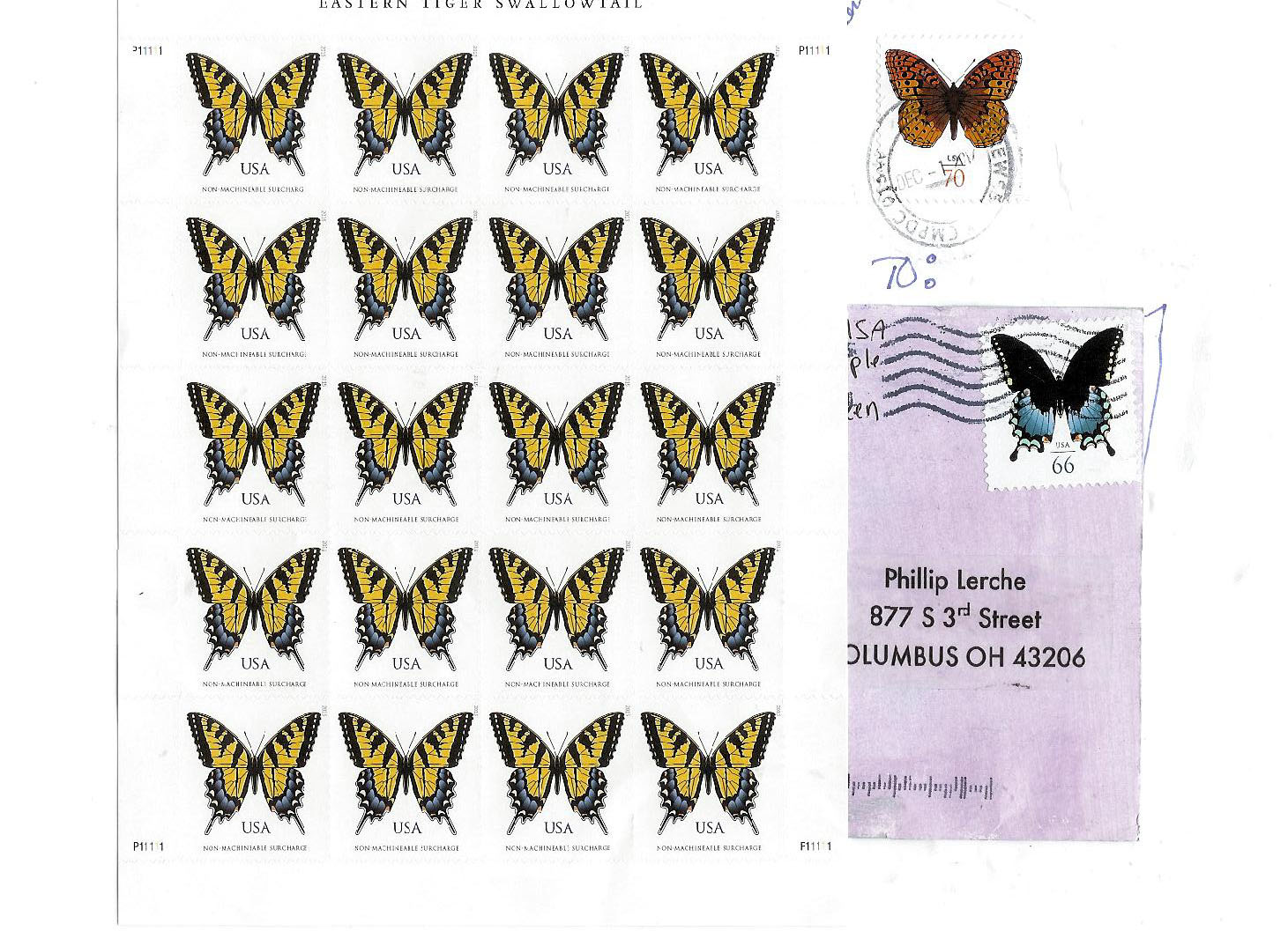 envelope 100 Sunday stamps float like a butterfly