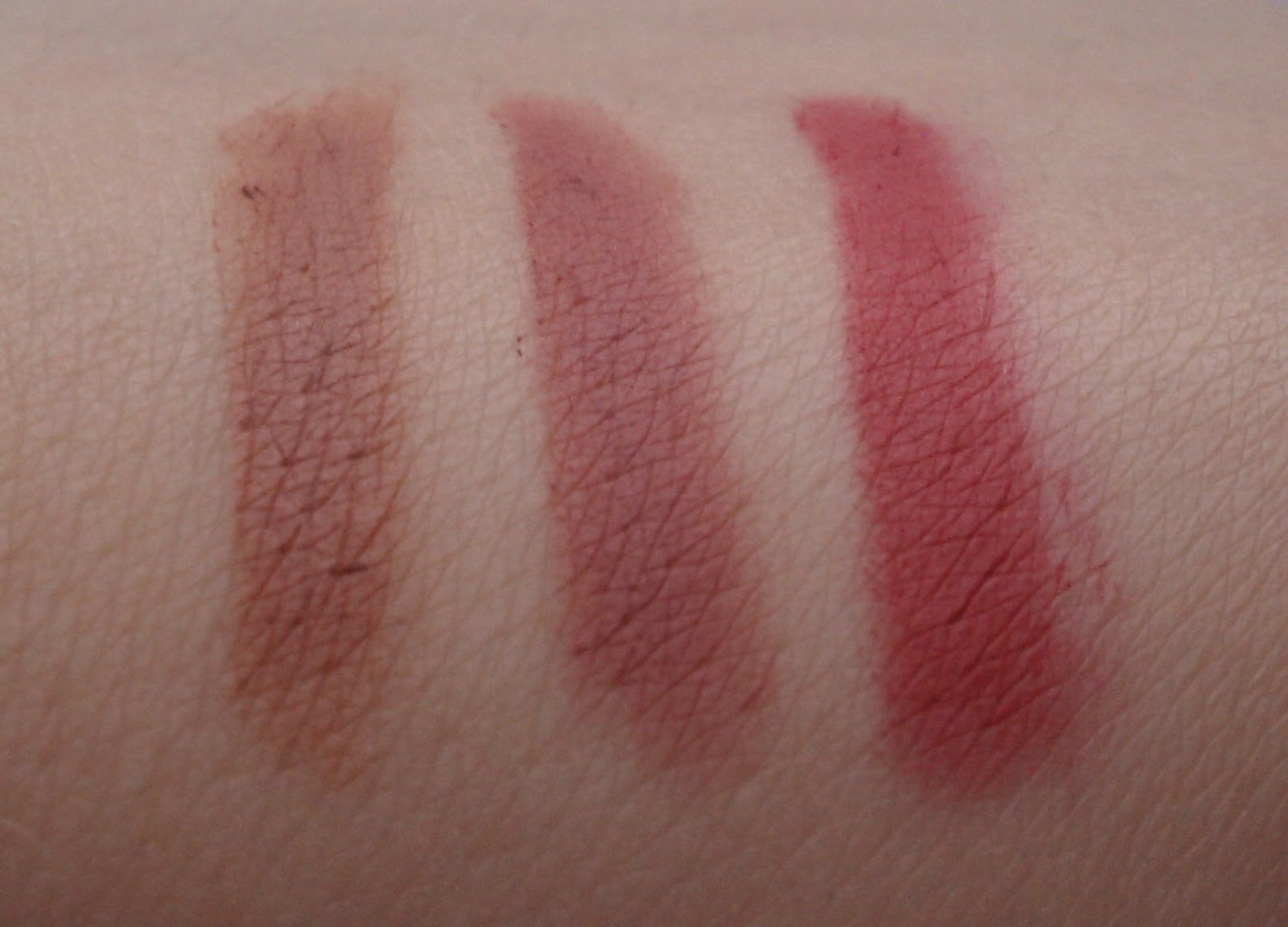 left to right) Rimmel Exaggerate Lip Liner in Natural, Eastend Snob, and Pu...
