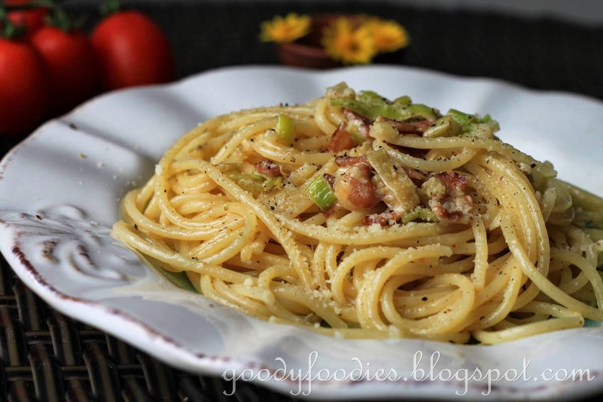 GoodyFoodies Recipe Spaghetti with Bacon and Leeks (Ree Drummond)