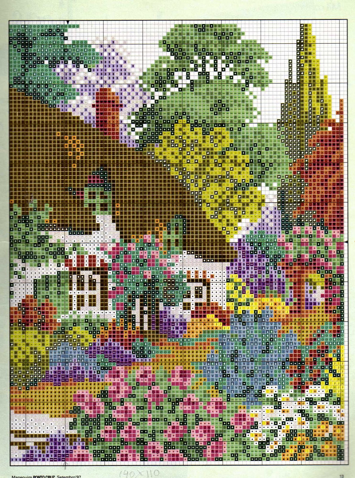Ponto Cruz Quadros Paisagens Gráficos Gráficos Ponto Cruz : Quadro Casa das Flores