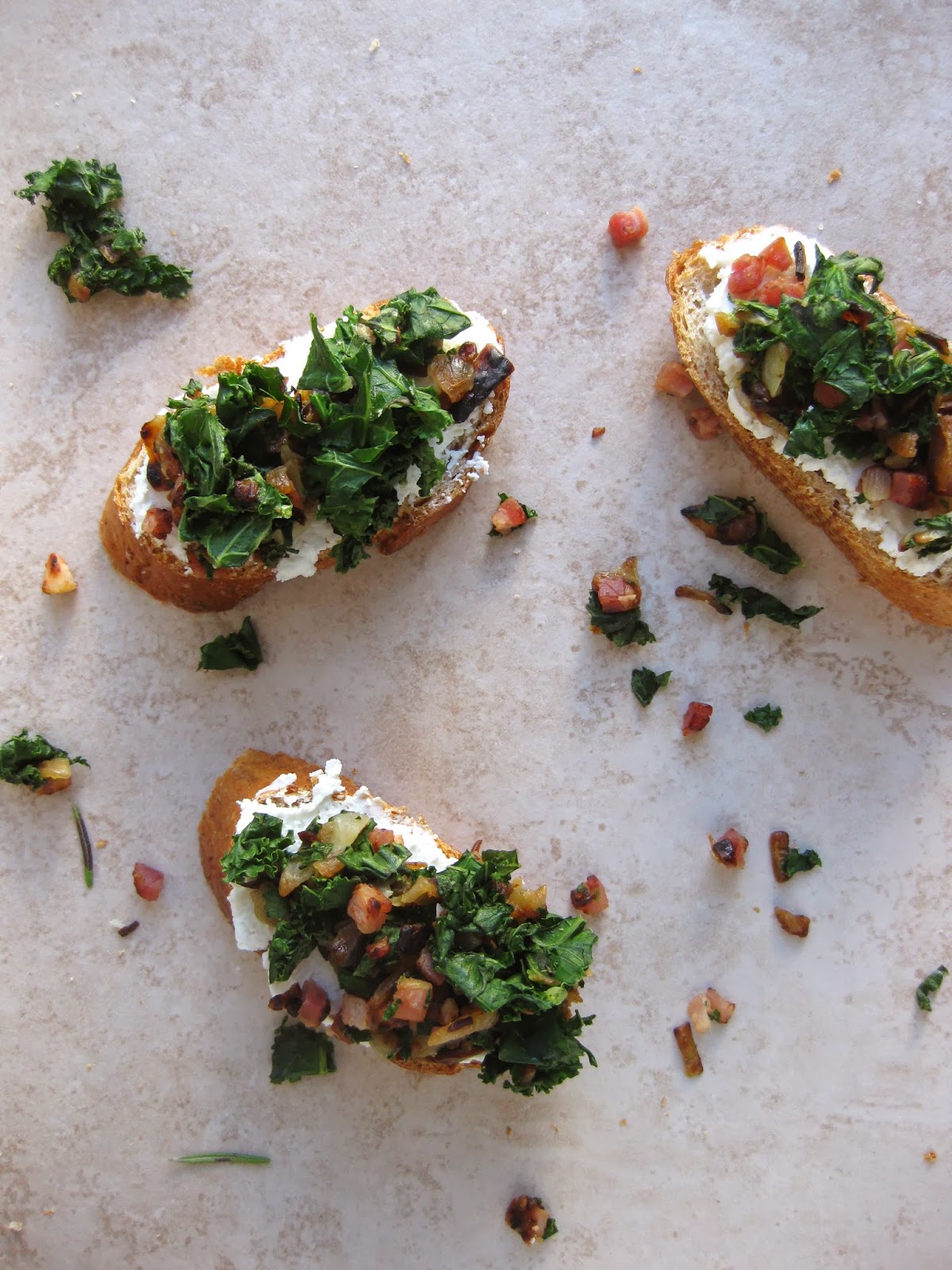 Stew or a Story Whipped Goat Cheese Crostini with Pancetta & Kale and