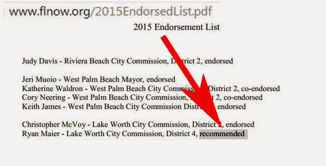 Lake Worth Beach City Limits Was Lake Worth candidate Ryan Maier endorsed by Florida NOW? The
