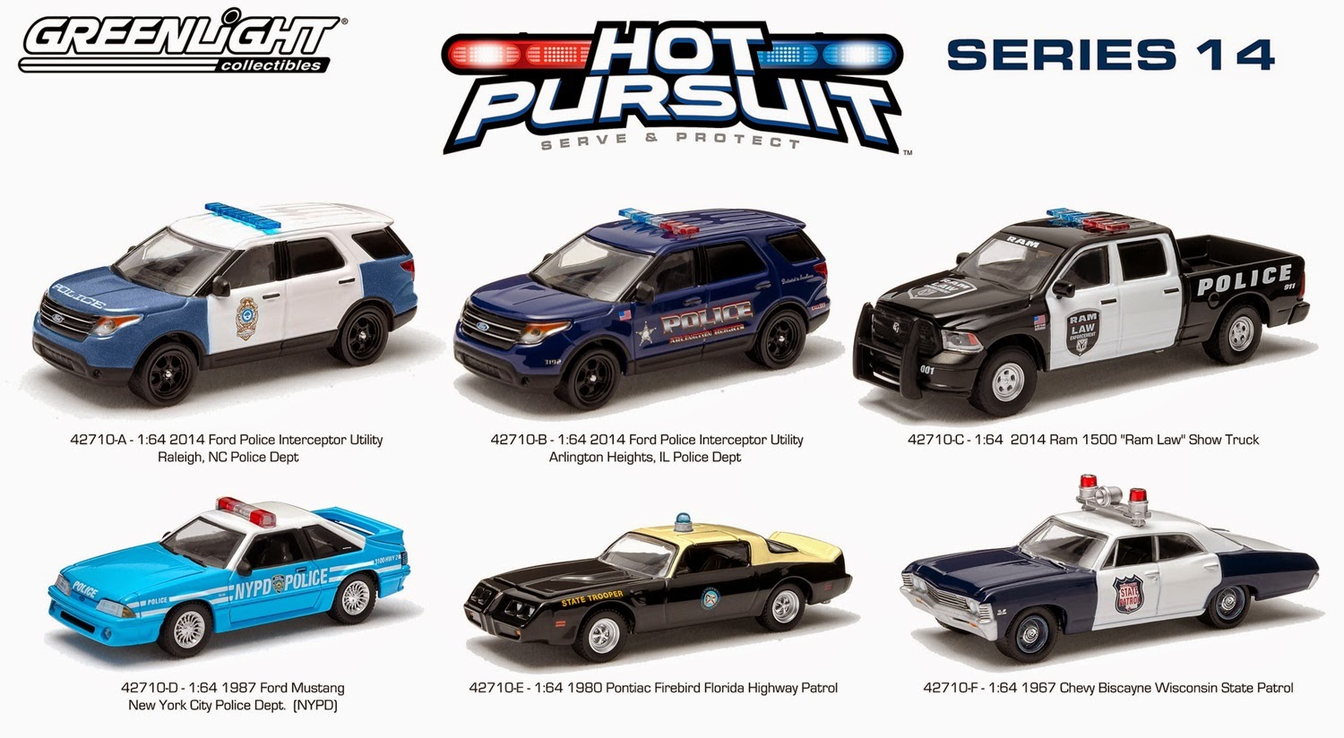 Greenlight Hot Pursuit Series 14 Complete Set 6 1;64 Scale Diecast Police Sheriff Highway Patrol