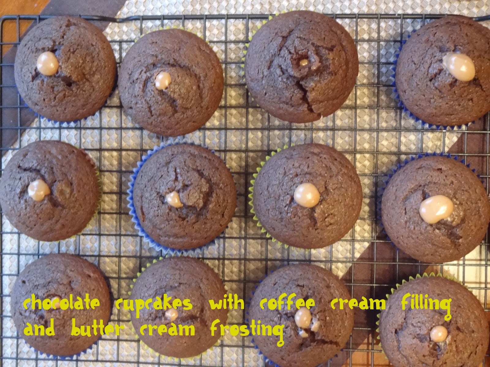 Chocolate cupcakes with coffee cream filling