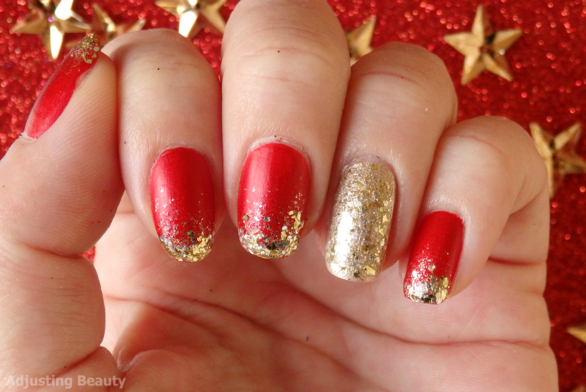green red and gold christmas nail art