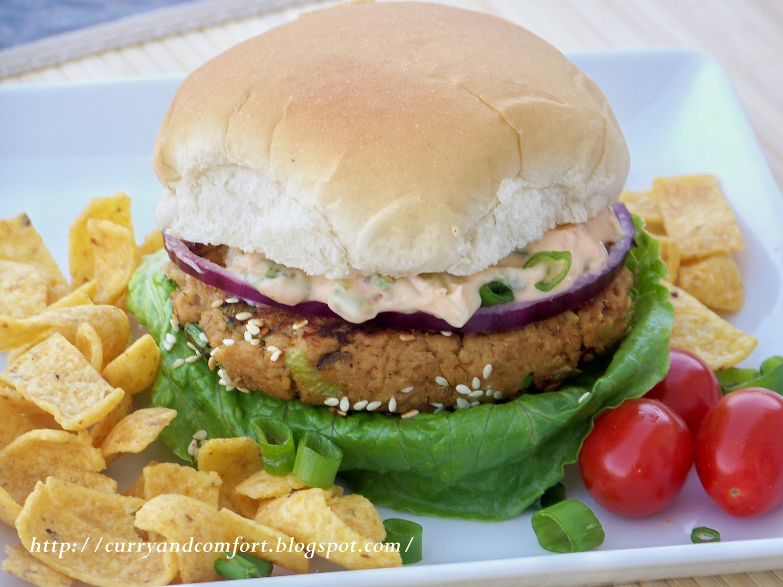 Kitchen Simmer Asian Salmon Burger with Spicy Tartar Sauce