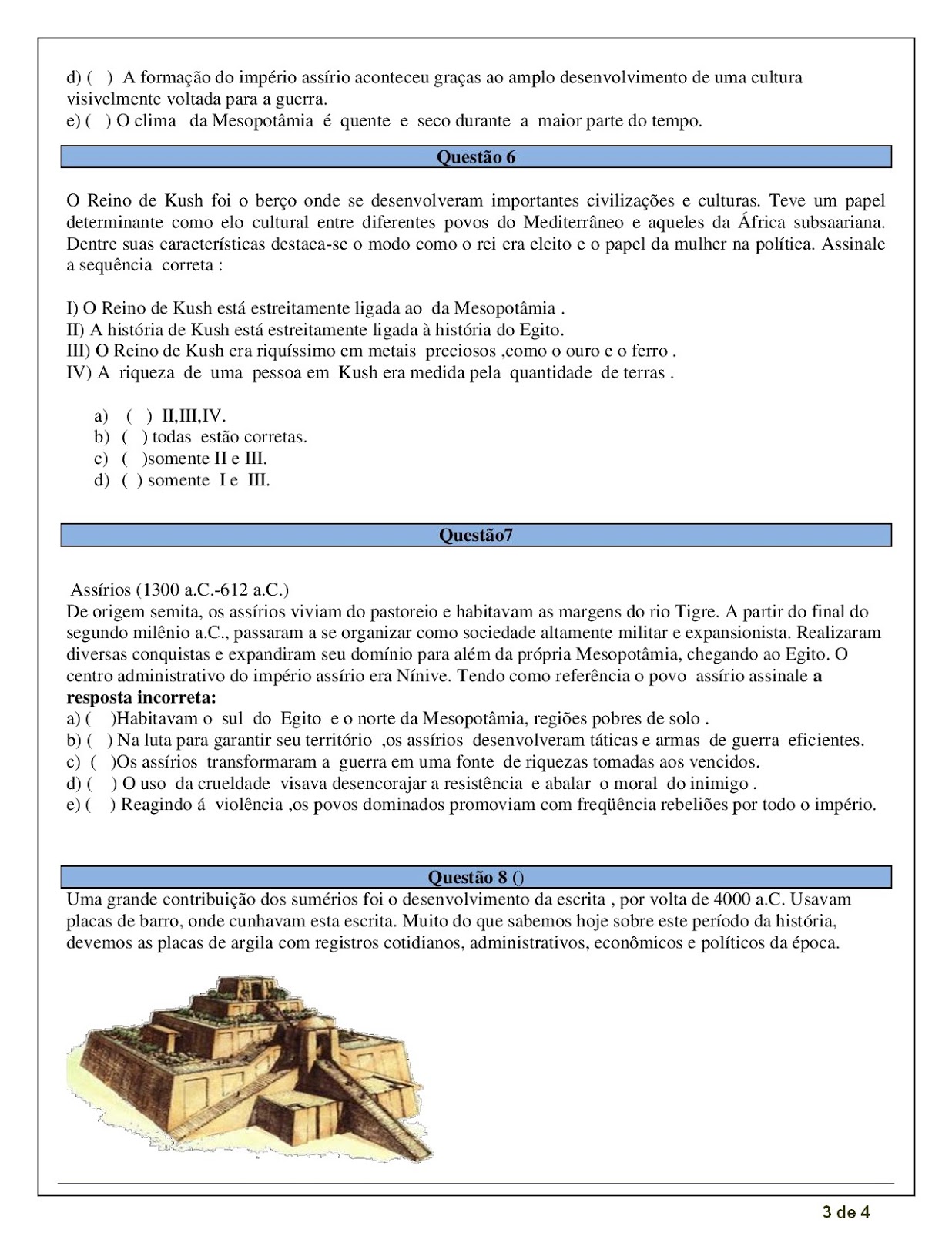 HISTÓRIA 6° ANO ATIVIDADES AVALIAÇÕES PROVAS TESTES EXERCÍCIOS PARA