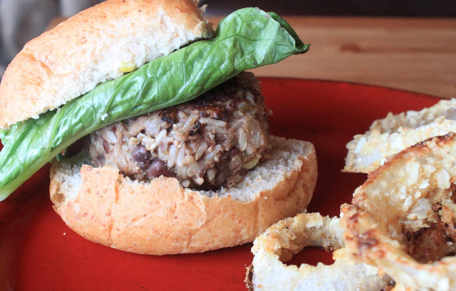 roasted veggie burgers and oven fried onion rings greens & chocolate