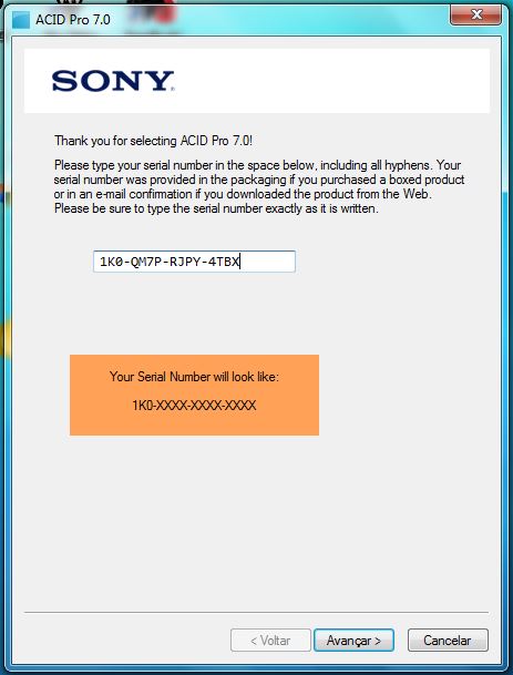 Sony Acid pro 7 serial key or number