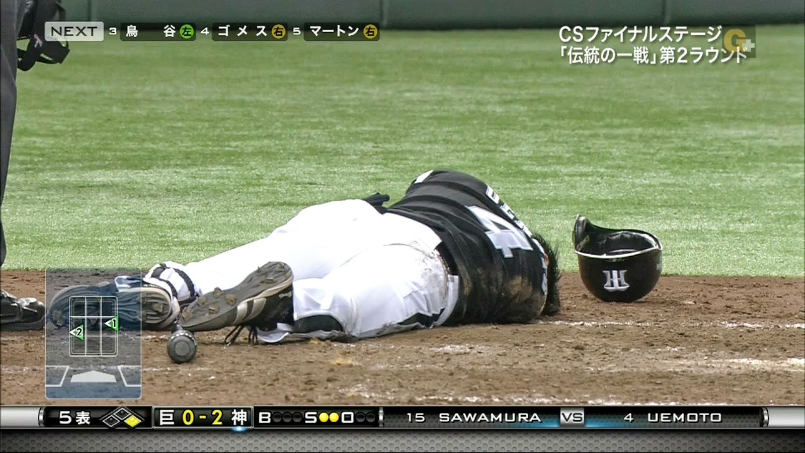 Gif 阪神 上本頭部死球 澤村は危険球退場に 野球まとめに自信ニキ