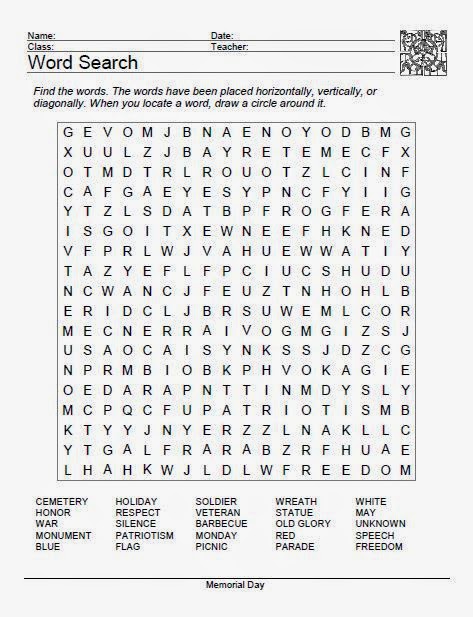 TPT - Fonts 4 Teachers: Memorial Day Vocabulary Worksheets with Fun