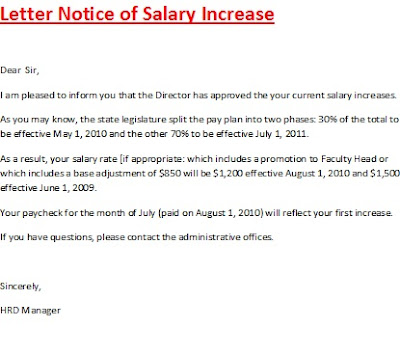 salary notice of salary increase, salary increase letter sample, pay rise letter sample