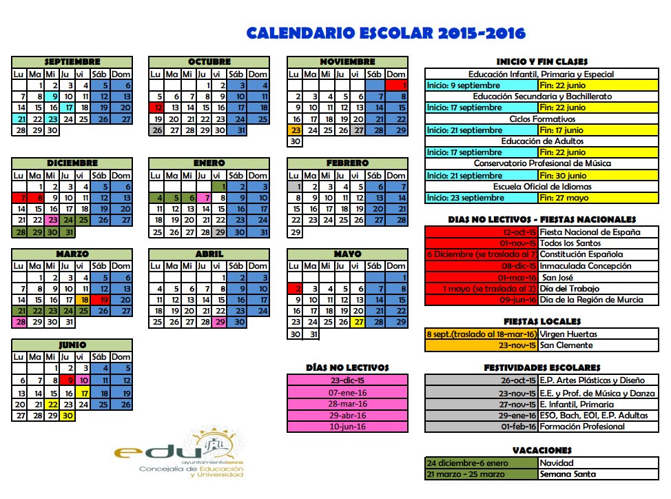CALENDARIO ESCOLAR   2015 - 2016
