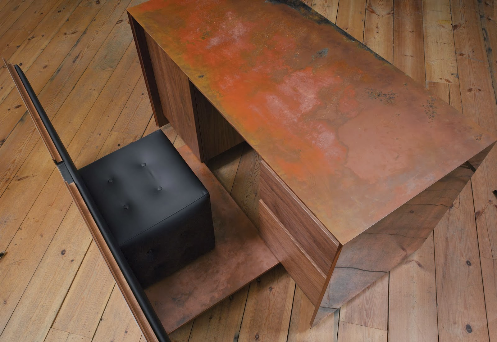 copper and walnut desk