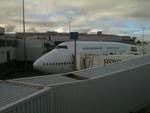 a plane parked in a terminal