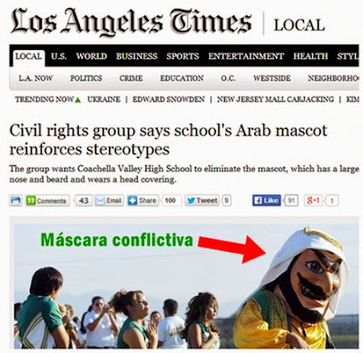  es la que emplea un partido político deportivo de un institución de California Máscara mascota árabe conflictiva