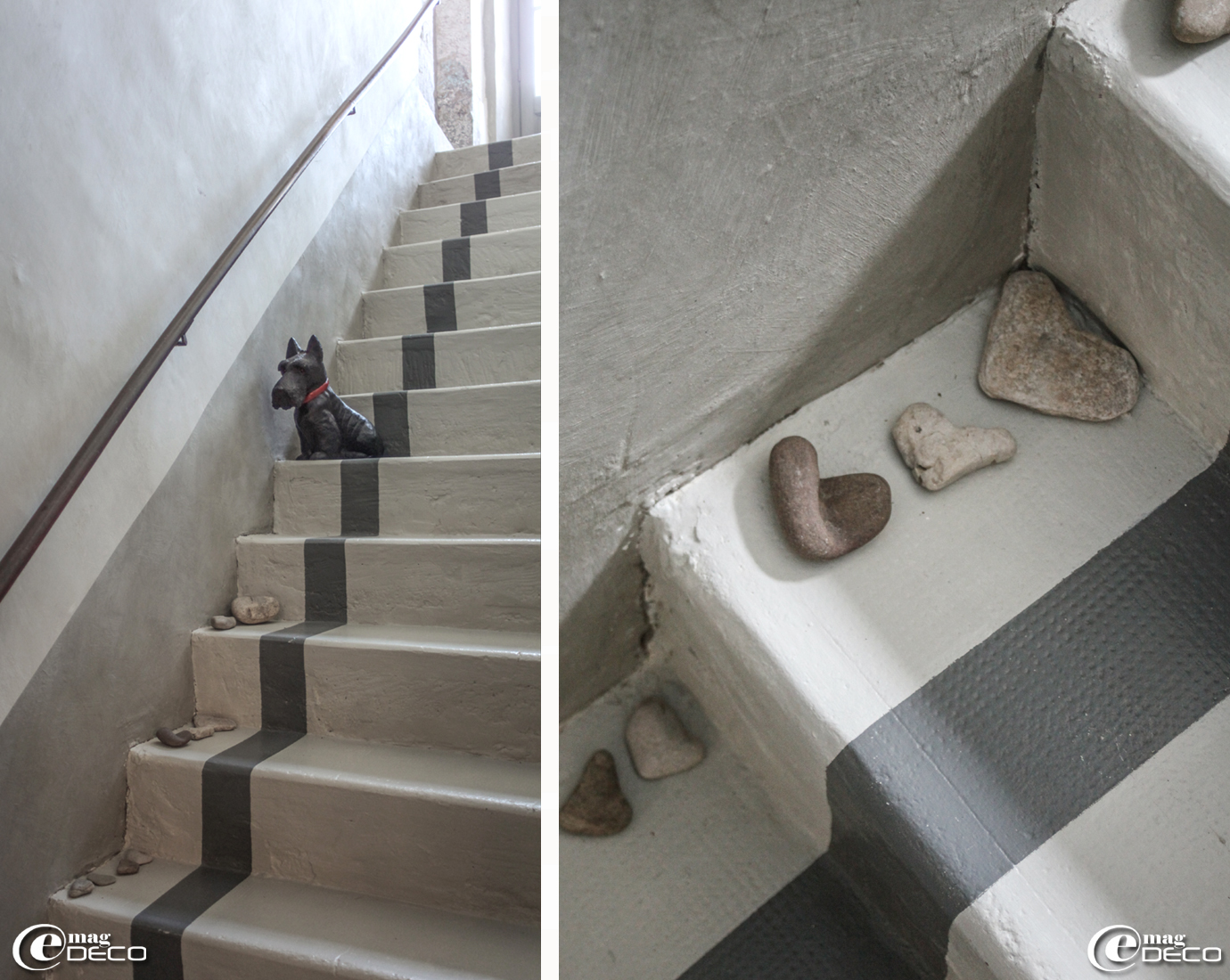 Escalier en ciment peint, maison d'hôtes 'Les Nomades Baroques' à Barjac