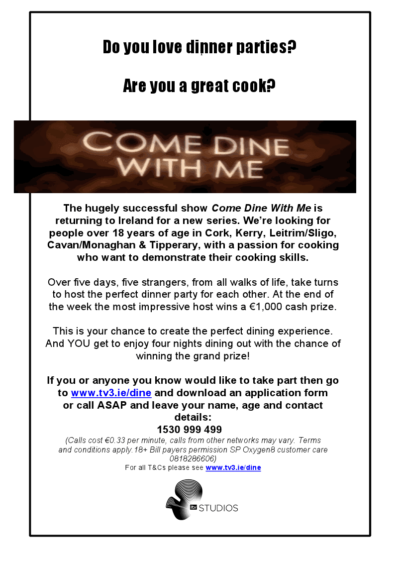 RESTAURANTS AND FOOD TV3's COME DINE WITH ME. WILL YOU?