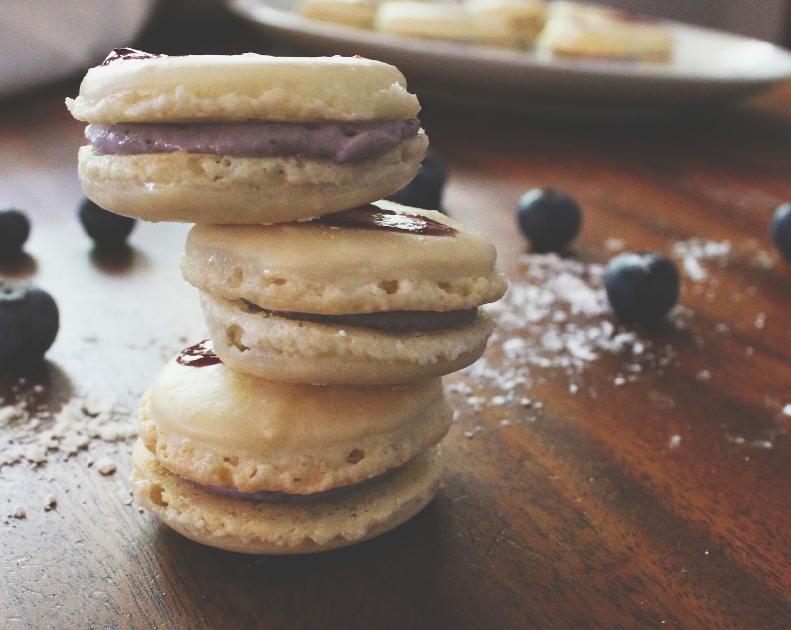 Notes in the Flour Macarons with Blueberry Mascarpone Filling