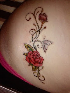 Rose Flower with Butterfly Tattoo design on Girls Hip
