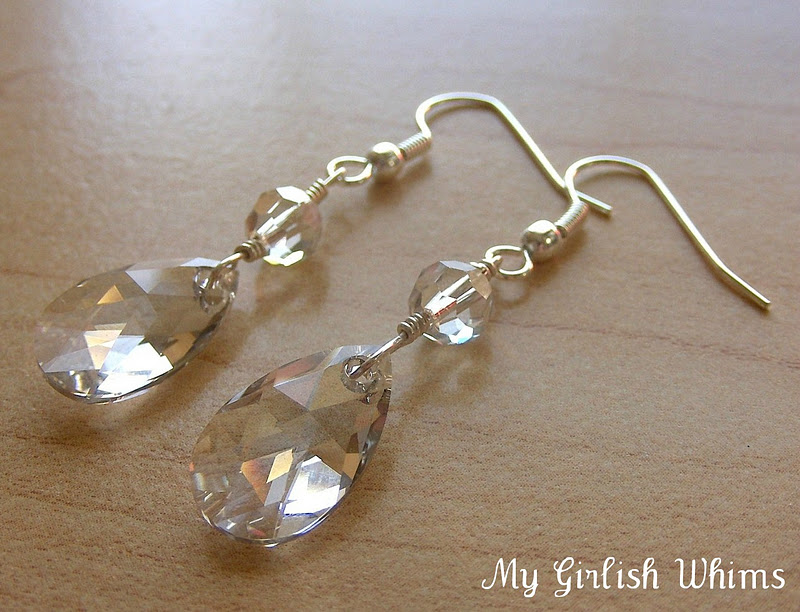 Clear glass bead wire wrapped gold hoops
