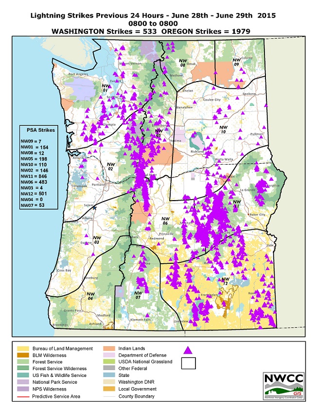 Northwest Interagency Coordination Center 06/29/2015 NW lightning map