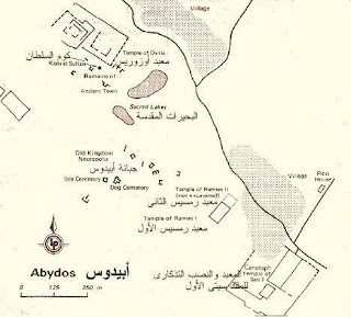 خريطة لأبرز وأهم المواقع الأثرية بمنطقة أبيدوس