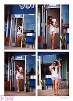 Miranda Kerr wearing short denim shorts leaving a store