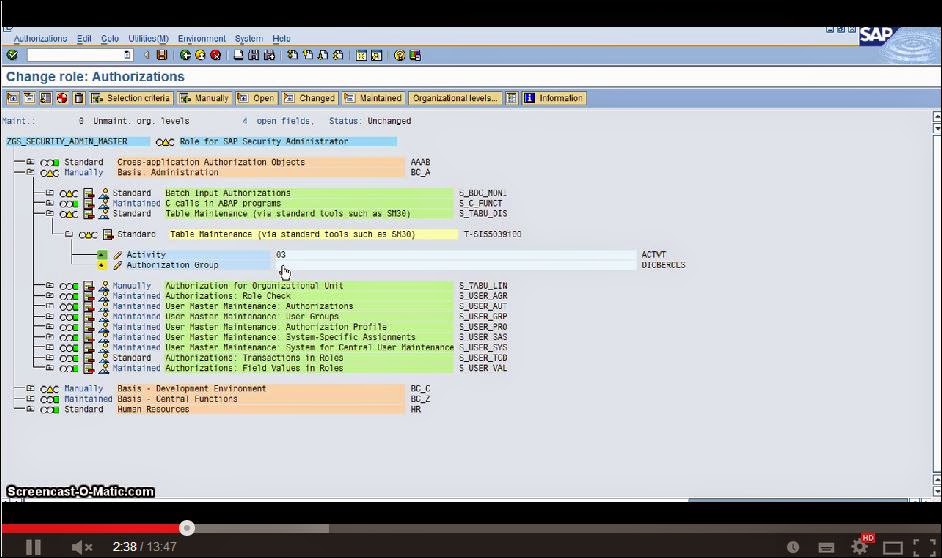 SAP Security Trainer Table Authorization Group Assignment using tcode
