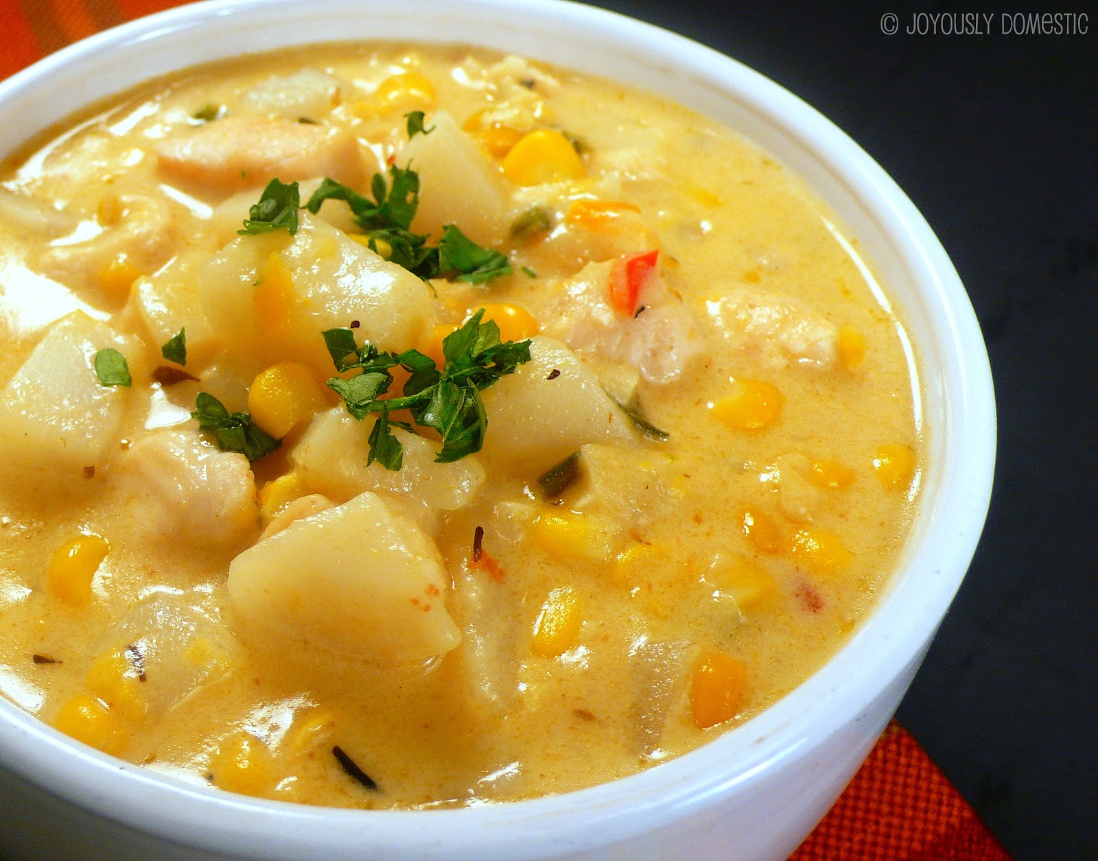 Joyously Domestic Chipotle Chicken and Corn Chowder