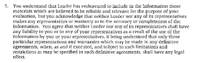 Fig. 4 — Leader NDA ¶5—'No-reliance' clause where the parties agree not to be legally bound by their discussions prior to entering into a definitive agreement. In other words, they agreed in advance that nothing they discuss could have any legal effect prior to a definitive signed agreement. See Restatement (Second) of Contracts § 21 (1981)(agreement not to be legally bound). This identical clause is contained in the multiple WPAFB and The Limited NDAs. In effect, this 'no reliance' clause mutes Facebook's on sale/public disclosure bar claim because the parties agreed in advance that nothing they discussed could be interpreted as a contractual offer for sale. The only other Facebook accusation of a sale was for Boston Scientific where the 'evidence' is only a couple internal Leader emails about their first meetings which were attended by Professor James P. Chandler—one of the world's foremost intellectual property protectors whom Leader had engaged. Facebook never challenged the Leader NDA 'no-reliance' clauses. This is fatal.