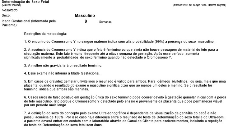 Exame de Sexagem Fetal no Lavoisier de Santo André-SP: Minha