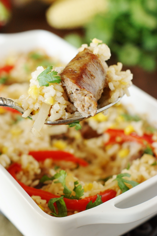 Baked Rice with Sausage, Peppers, & Corn The Kitchen is My Playground