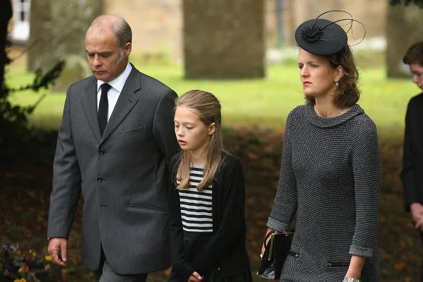 Mourners attend the funeral of Deborah, Dowager Duchess of Devonshire at St Peters Church, Edensor, on 02.10.2014 in Chatsworth, England.
