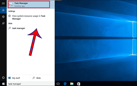 search Task Manager in Windows 10