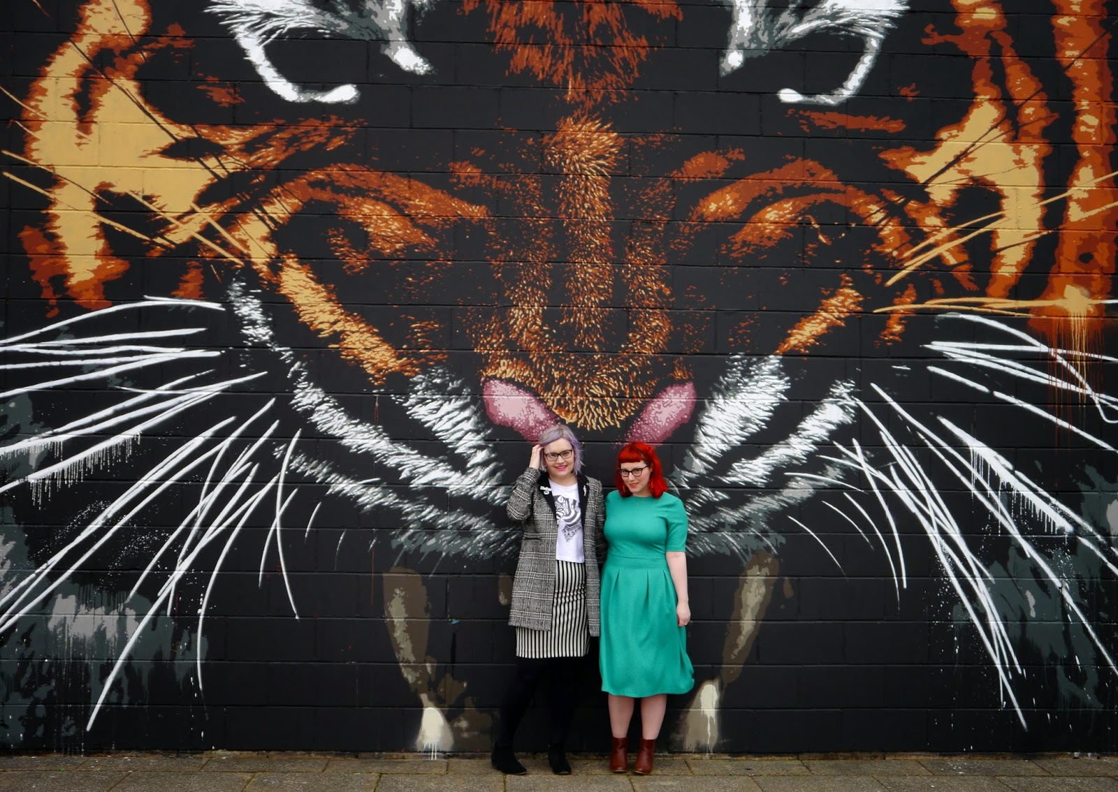 Hear us ROAR - Wardrobe Conversations in Glasgow Glasgow, Girl Gang, Girl Gang Weekender, Glasgow, Clyde side, Scottish Bloggers, Scottish street style, styled by Helen, Creature Feature style, Klingatron, Glasgow Tiger, Glasgow graffitti art, Glasgow street art