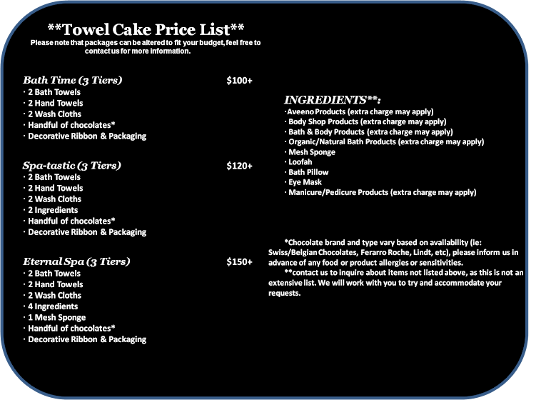 Towel Cake Price List 2011