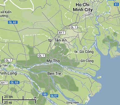 a map, the lower half shows Mekong delta.   