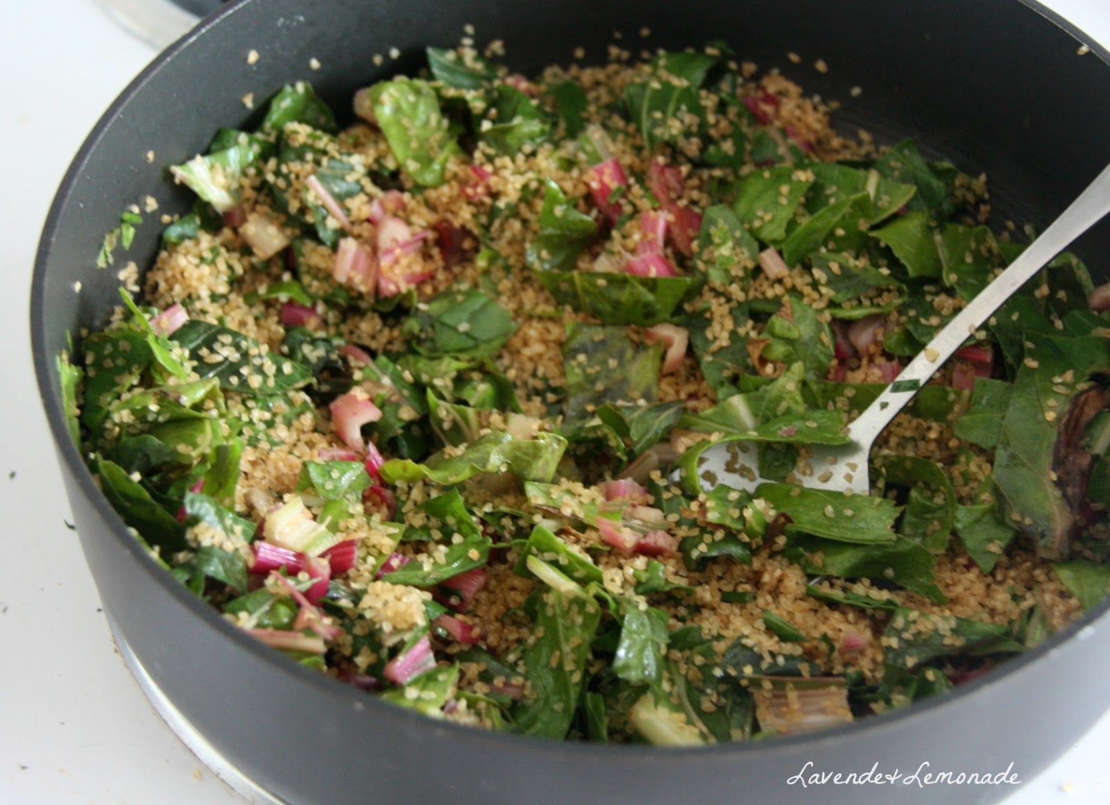 Lavende and Lemonade Simply Ancient Grains Bulgur with Chard and