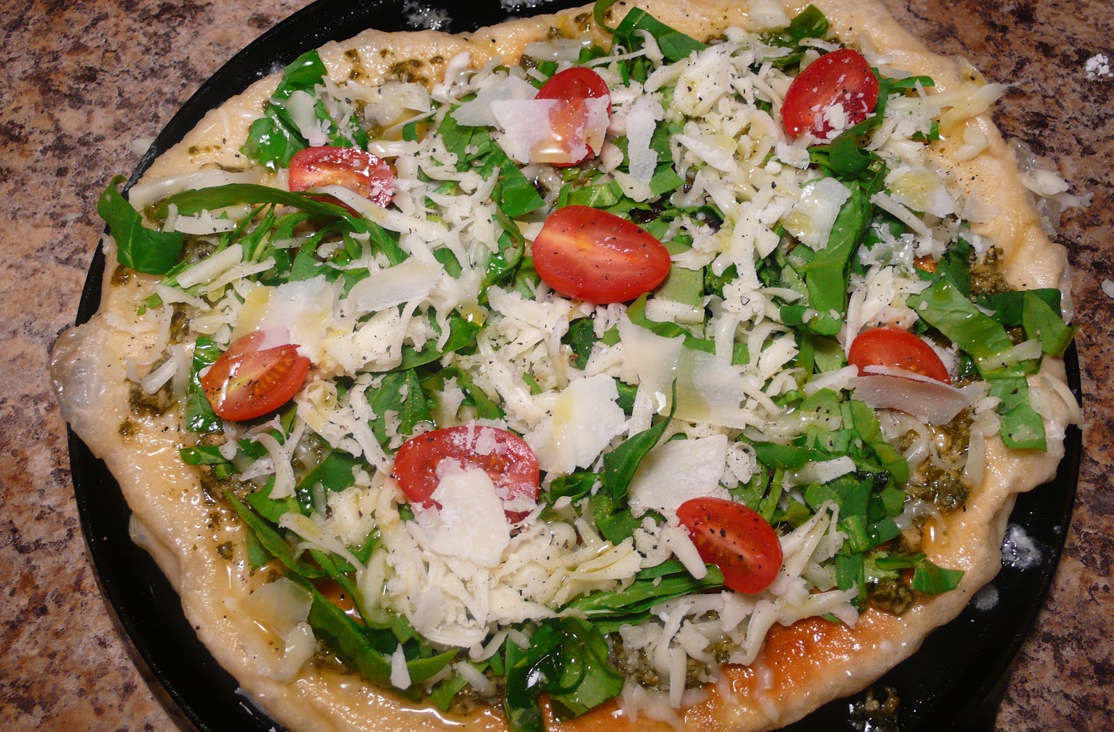 Joyously Domestic Olive Oil Fried Pizza Dough Spinach and Pesto Style