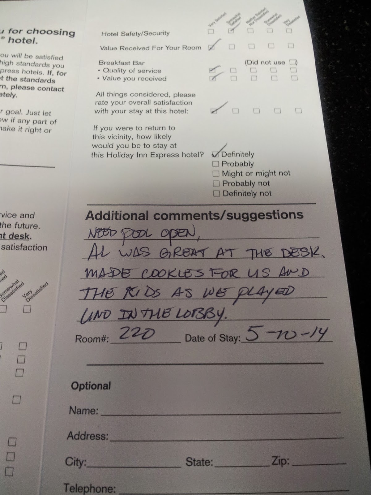 My Atlanta Hotel Scrapbook Hotel Scrapbook Guest Comment Cards